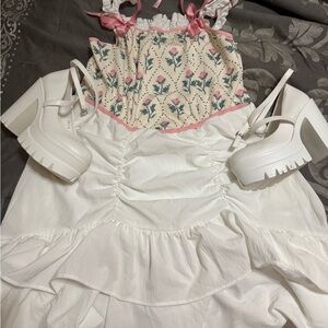 SHEIN Floral Pink and White Dress